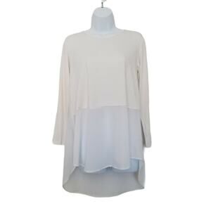 COMFY USA Pullover Tunic Top XS Lagenlook Cream Sheer Detail Modal Stretch.
